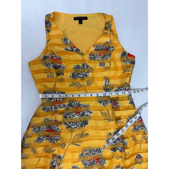 Floral Print Banana Republic Fit Flare Dress Spring Yellow Sheer Stripe Party 6P - Picture 6 of 10